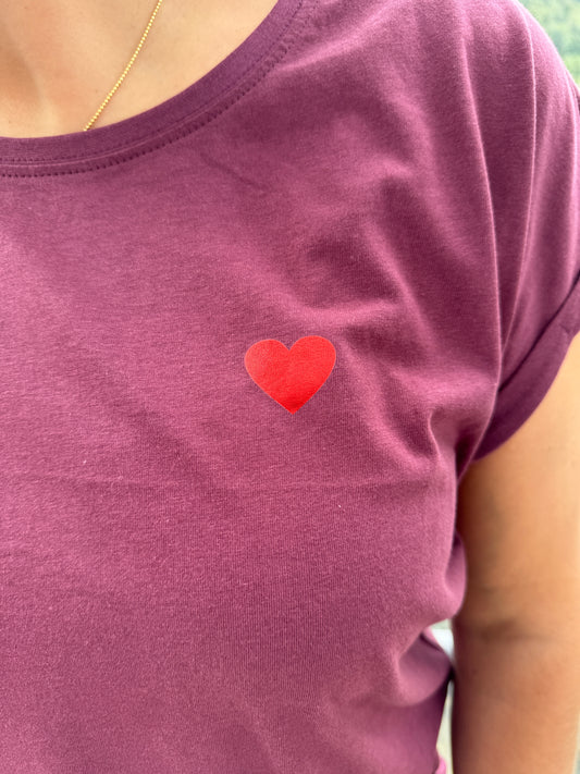T-Shirt, heart, bordeaux