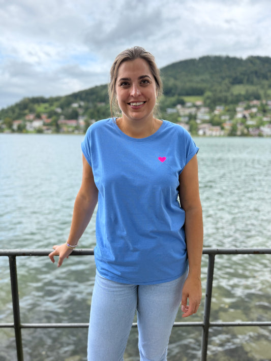T-Shirt, heart, blau
