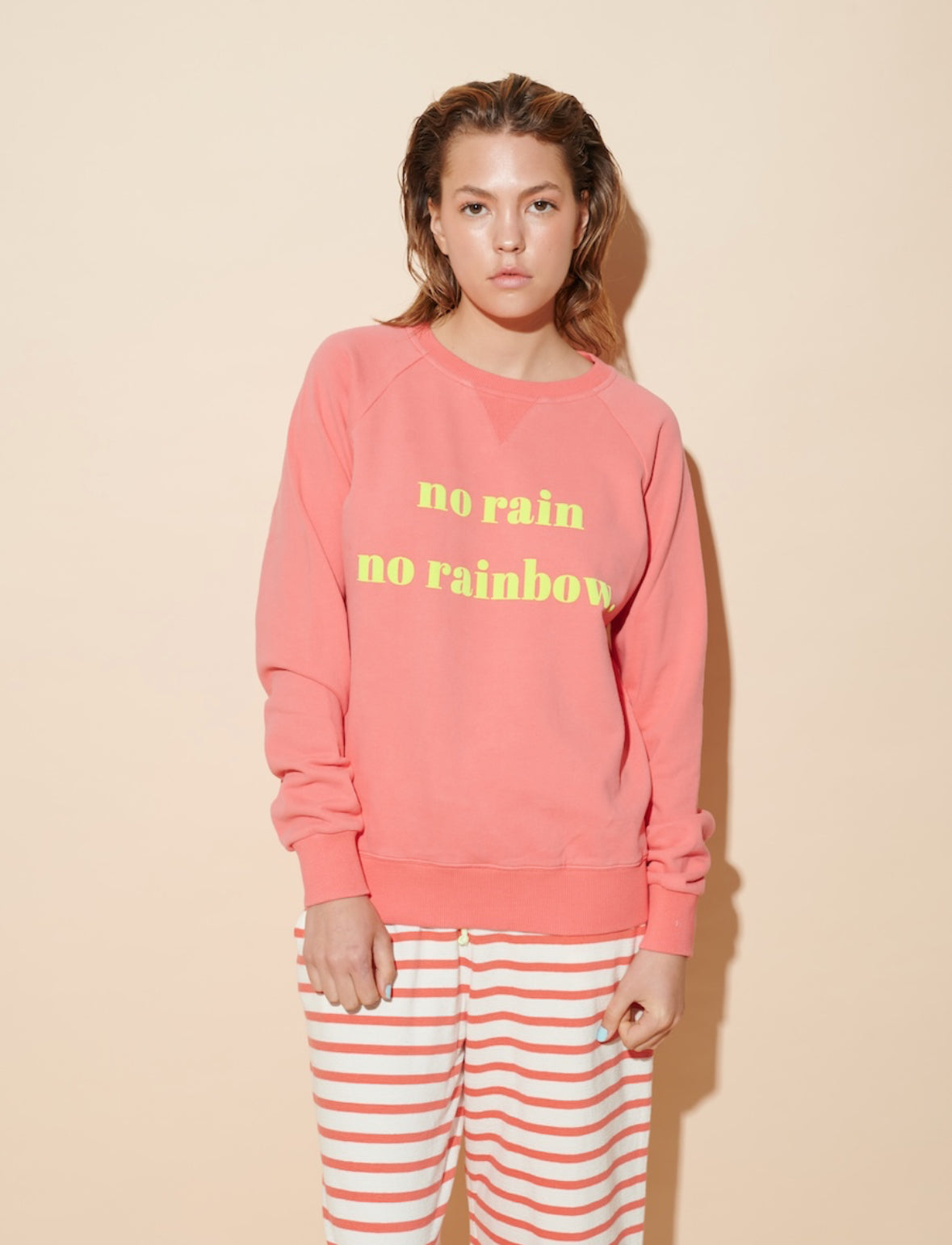Sweatshirt - no rain no rainbow, türkis koralle