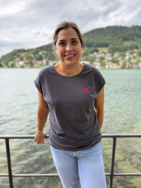 T-Shirt, heart, grau