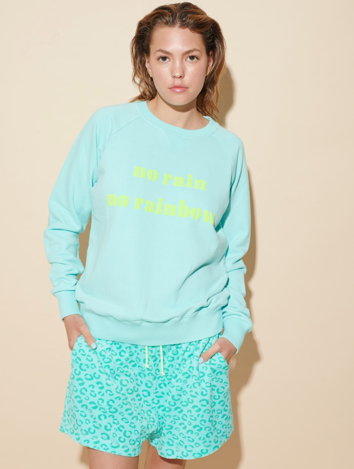 Sweatshirt - no rain no rainbow, türkis